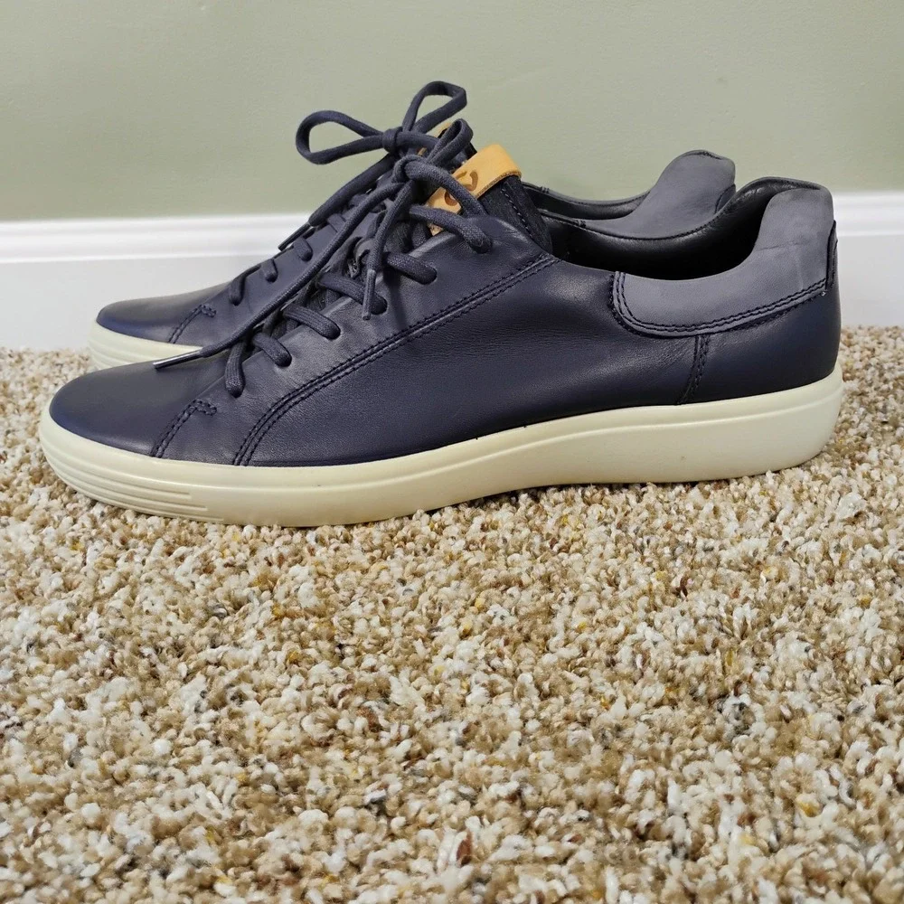 Ecco Soft 7 Men Size 12 Navy Blue Leather‎ Fashion Shoes Casual Extra Width